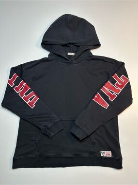 Aritzia Tna Varsity Block Sleeve Graphic Pullover Fleece Hoodie Black